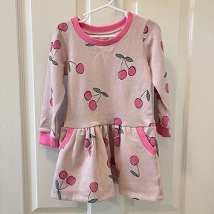 Quince Blush Pink Cherries Cozy Fleece Sweatshirt Dress Cherry Girls Size 3T NWT